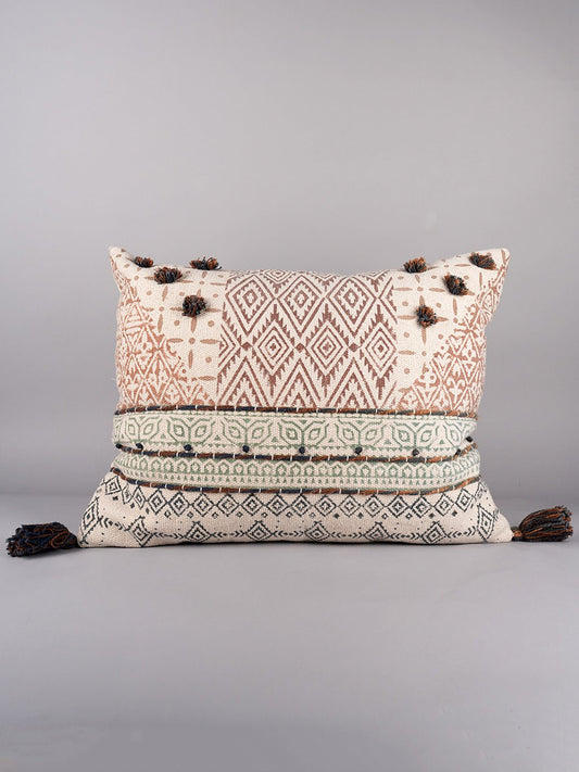 GEOMETRIC FUSION OASIS - BLOCK PRINTED LUMBAR CUSHION COVER - ART AVENUE