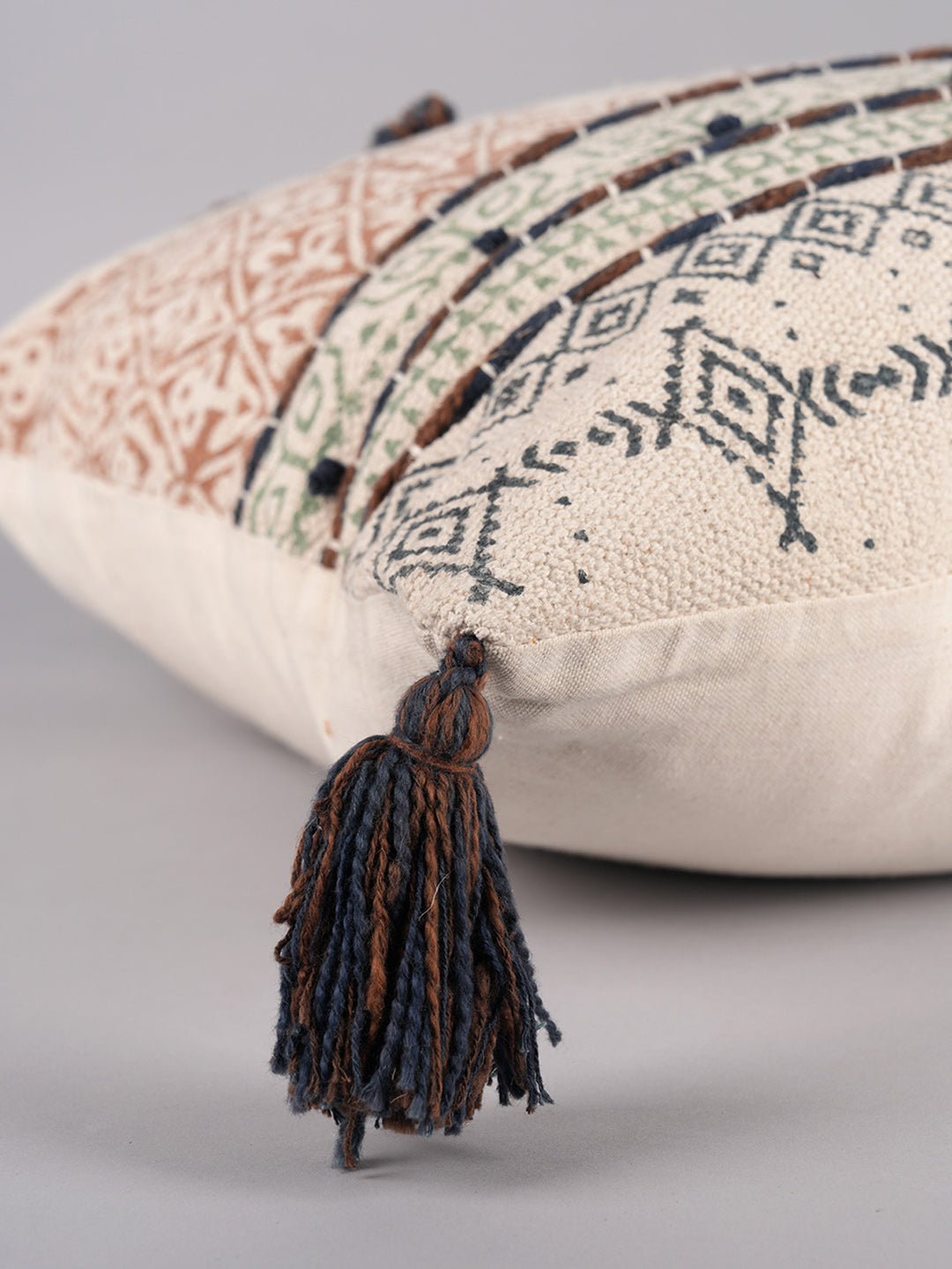 GEOMETRIC FUSION OASIS - BLOCK PRINTED LUMBAR CUSHION COVER - ART AVENUE