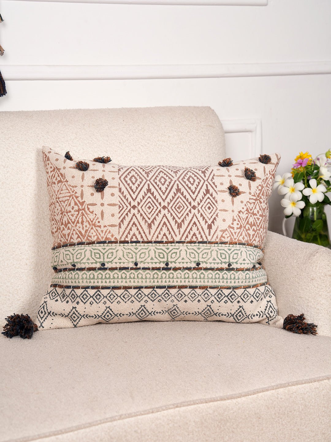 GEOMETRIC FUSION OASIS - BLOCK PRINTED LUMBAR CUSHION COVER - ART AVENUE