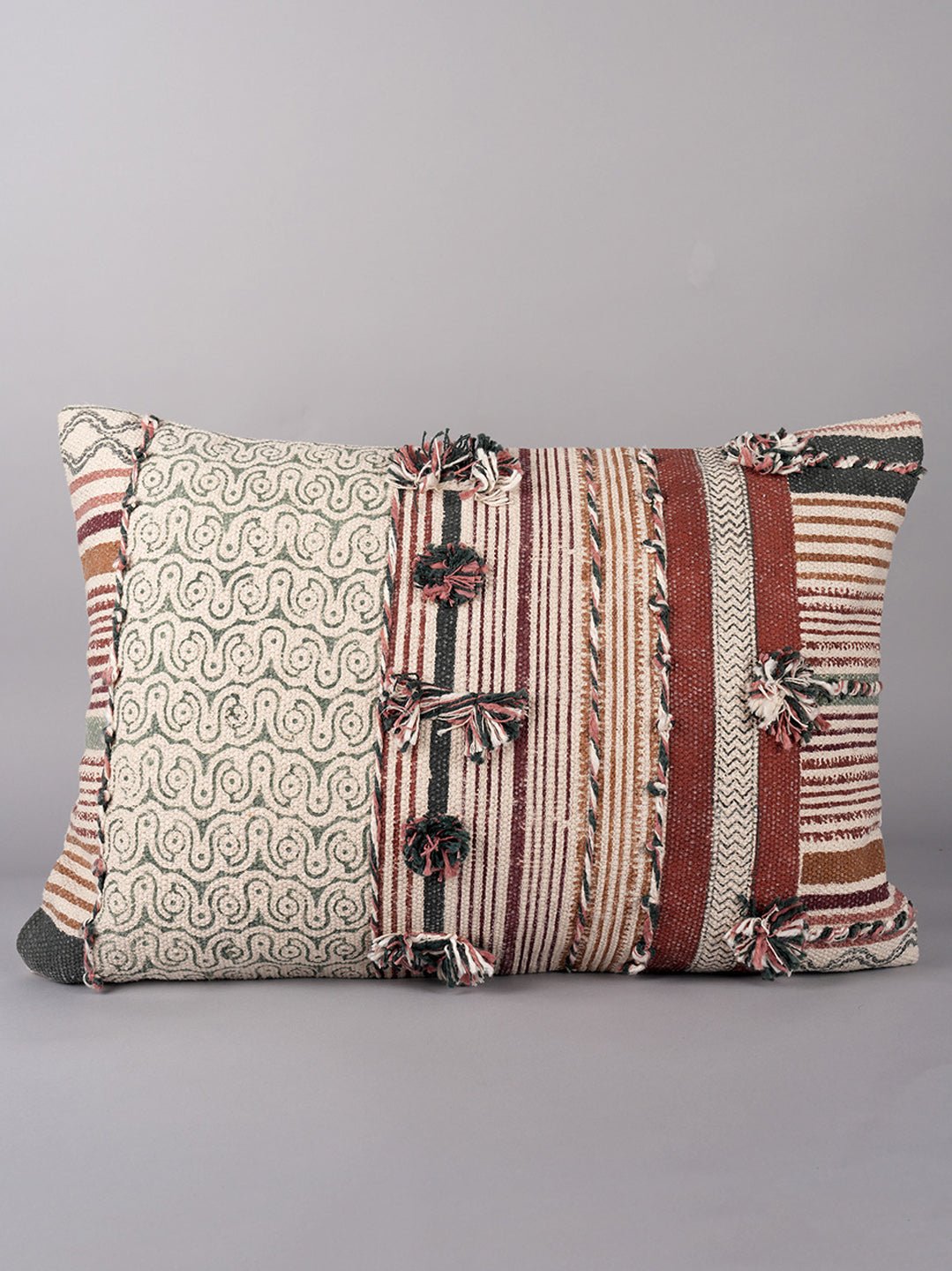 ELEGANCE - BLOCK PRINTED & TUFTED LUMBAR CUSHION COVER - ART AVENUE