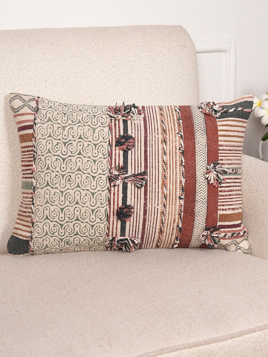 ELEGANCE - BLOCK PRINTED & TUFTED LUMBAR CUSHION COVER - ART AVENUE
