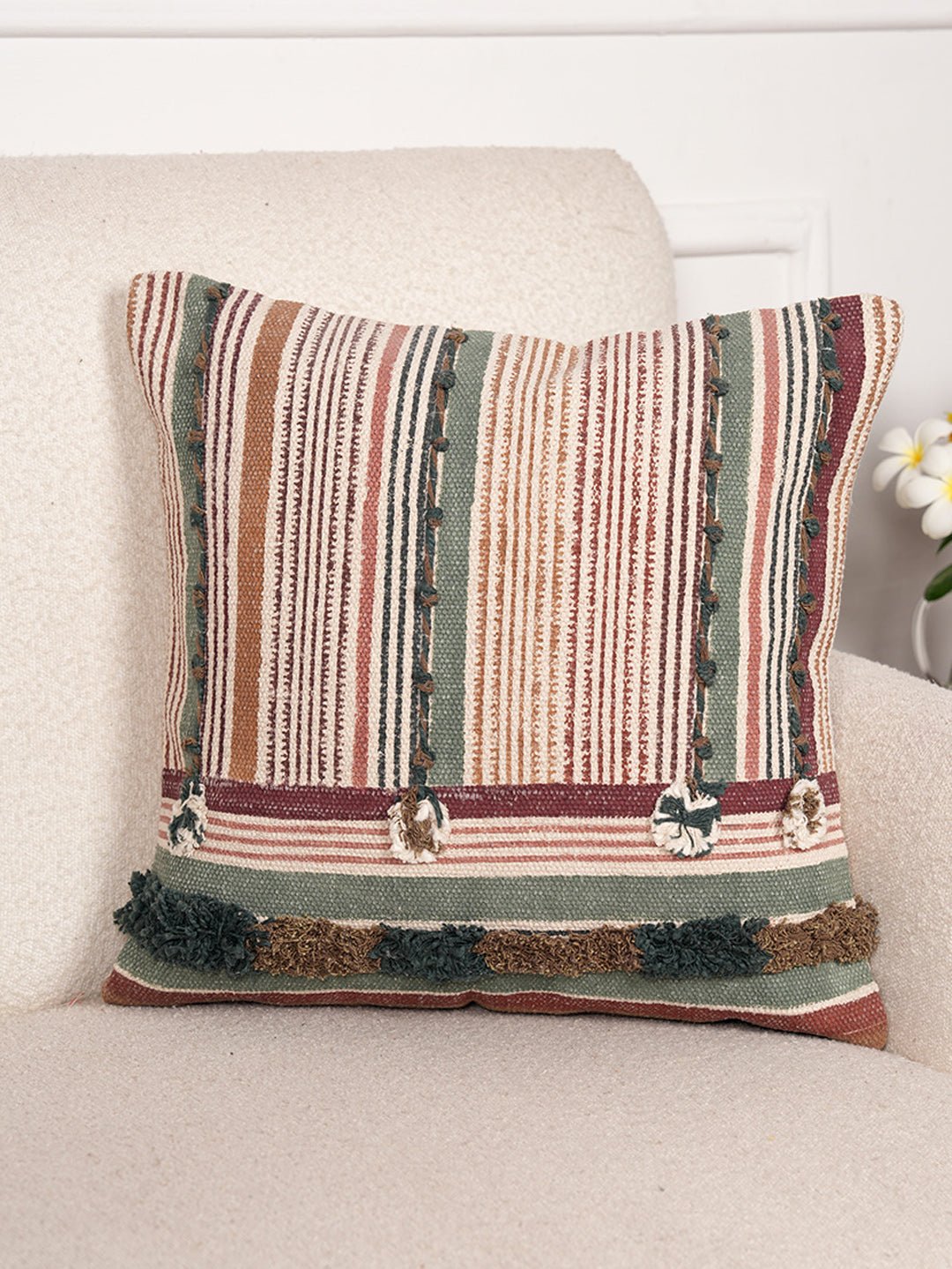 LINEAR TUFTED ELEGANCE - BLOCK PRINTED SQAURE CUSHION COVER - ART AVENUE