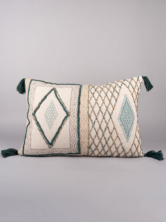 ARTFUL THREADED PATTERNS - BLOCK PRINTED LUMBAR CUHSION COVER - ART AVENUE