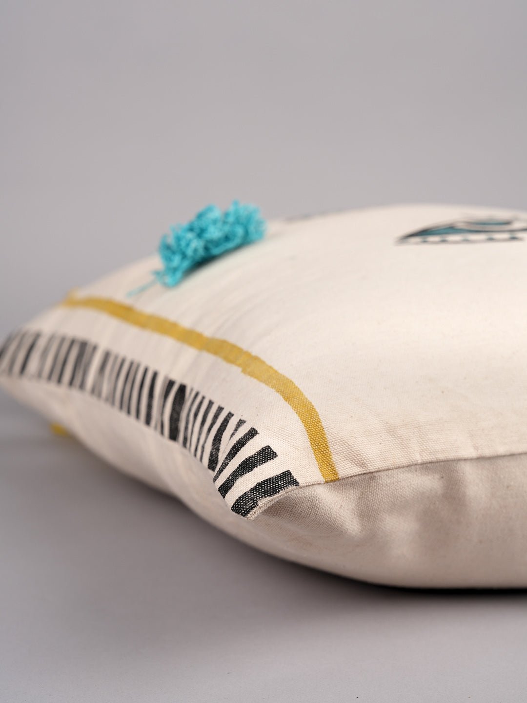 MYSTICAL GAZE & TASSEL - BLOCK PRINTED SQAURE CUSHION COVER - ART AVENUE