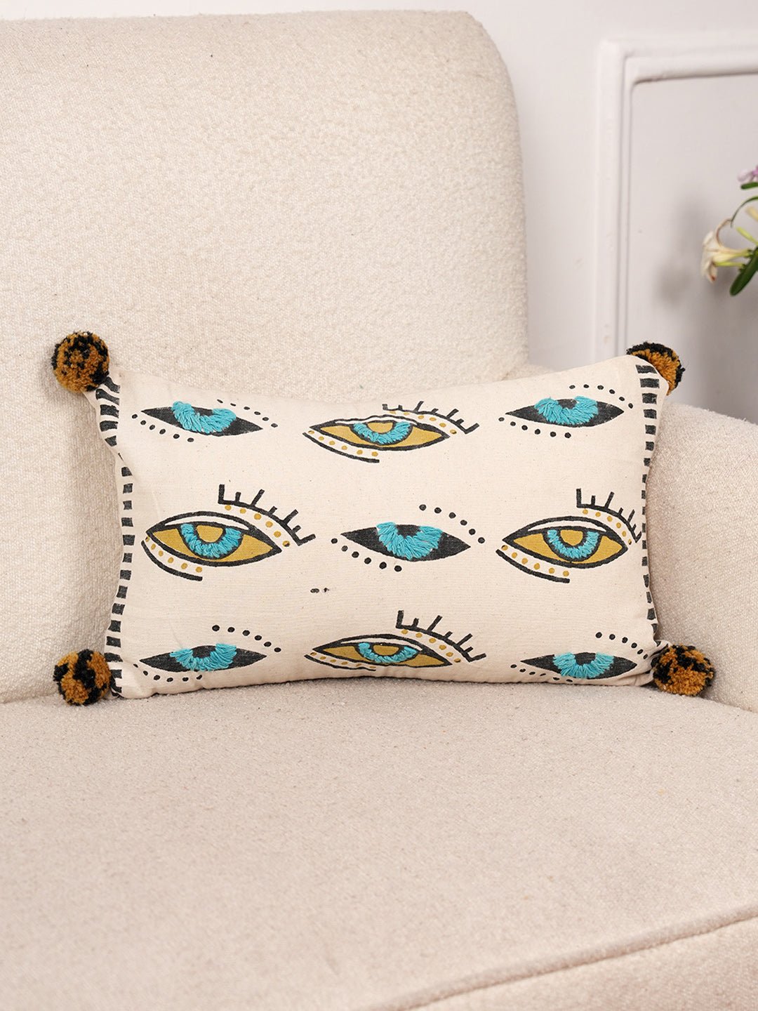 EYE OF SUNSHINE - BLOCK PRINTED LUMBAR CUSHION COVER - ART AVENUE