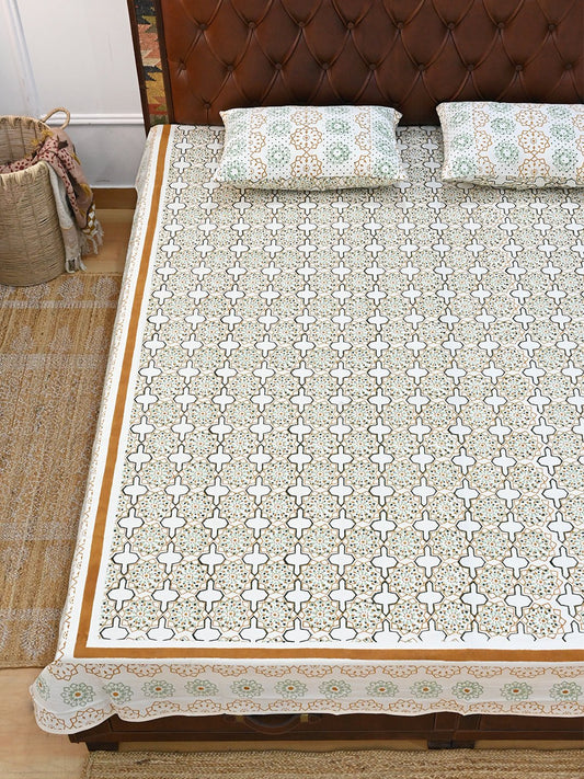 MUGHAL JHAROKHA COTTON BLOCK PRINTED DOUBLE BEDSHEET WITH PILLOW - ART AVENUE