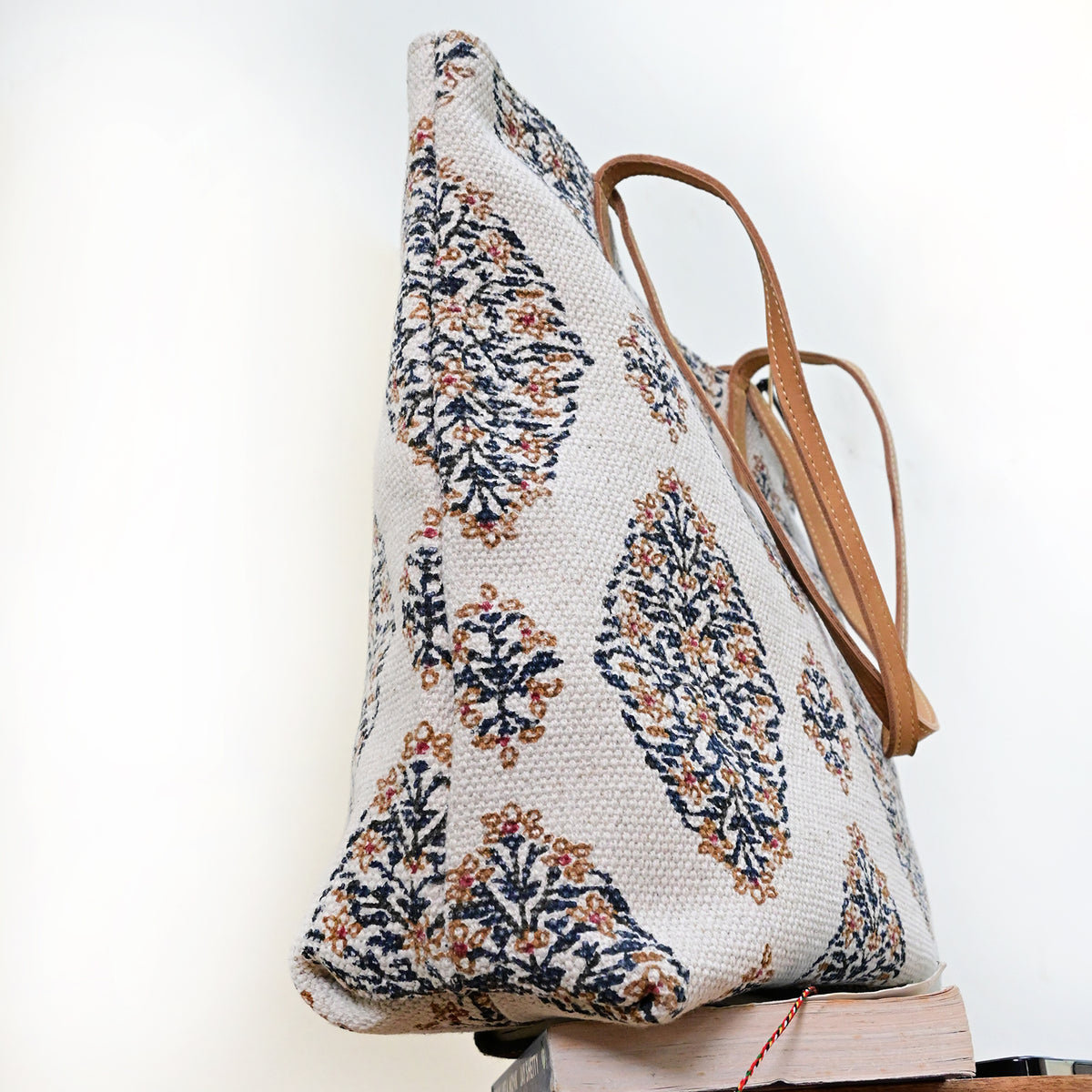 Armenia block-printed tote bag, side view — Art Avenue