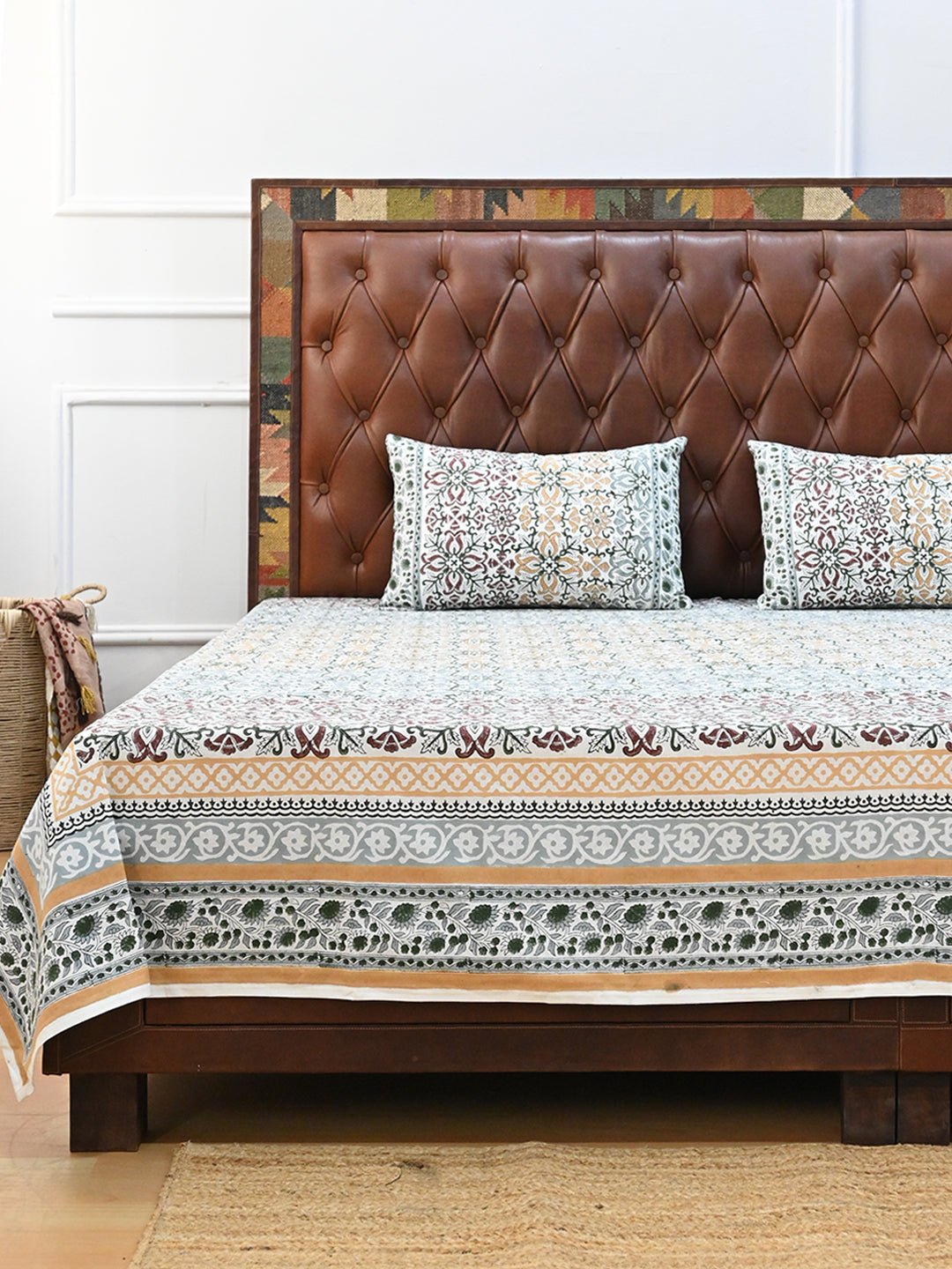 SUHANI JAAL FLORAL COTTON PRINTED DOUBLE BEDSHEET WITH PILLOW - ART AVENUE