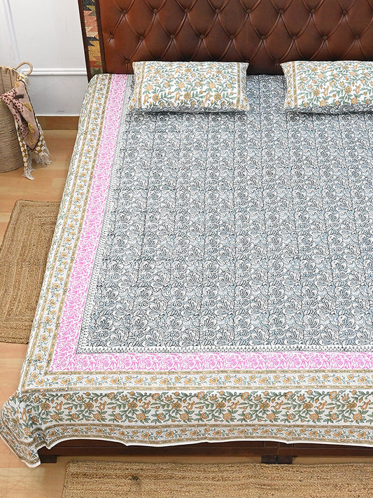 CHINTZ FLORAL COTTON PRINTED DOUBLE BEDSHEET WITH PILLOW - ART AVENUE