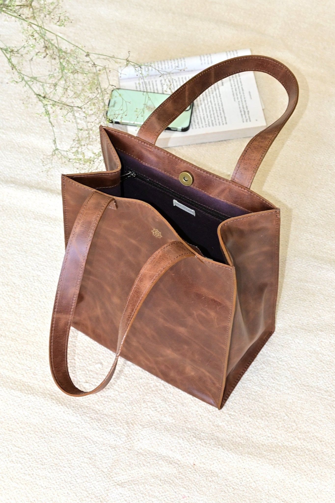 Freebie medium leather tote bag, second view — Art Avenue