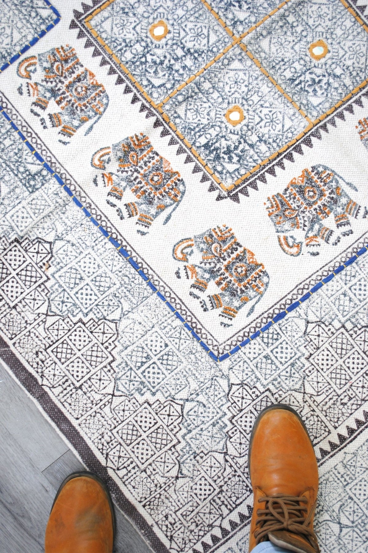 Morphy Block-Printed Cotton Dhurrie Rug — overhead view — Art Avenue