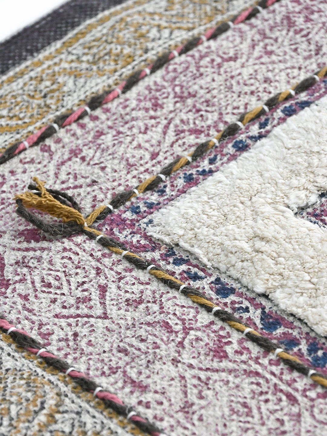 Estarie Block-Printed Cotton Dhurrie Rug — overhead view — Art Avenue