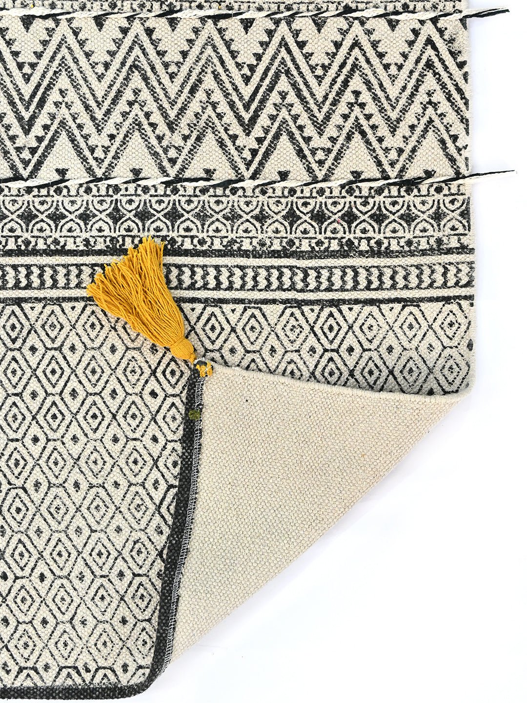 Balsam Block-Printed Cotton Dhurrie Rug in Blue & Green — Art Avenue