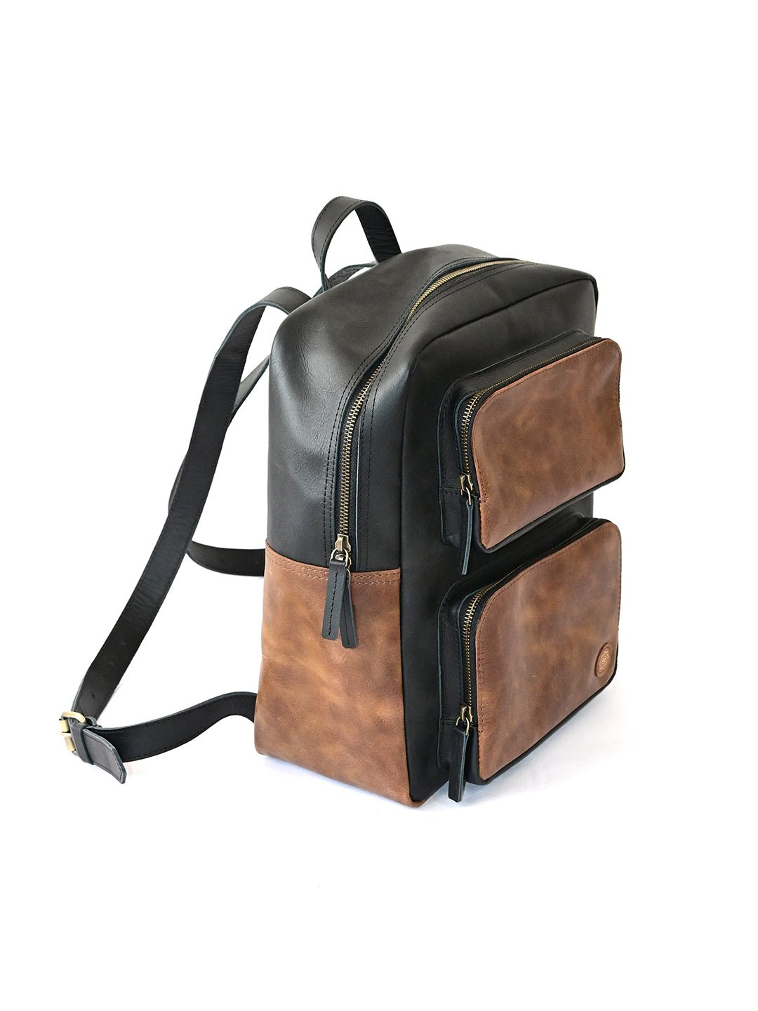 Elise leather backpack flat lay — Art Avenue