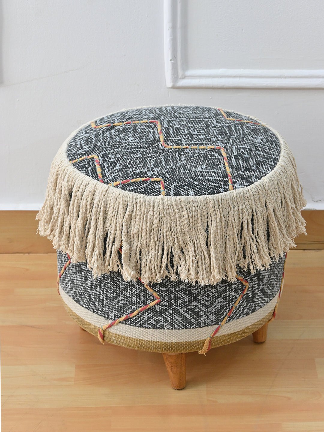 Handcrafted kilim cylindrical ottoman — Art Avenue