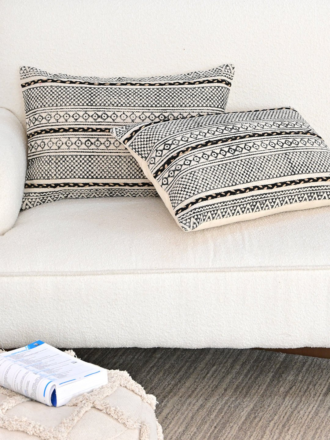 Vapor Block-Printed Embroidered Lumbar Cushion Cover — Art Avenue