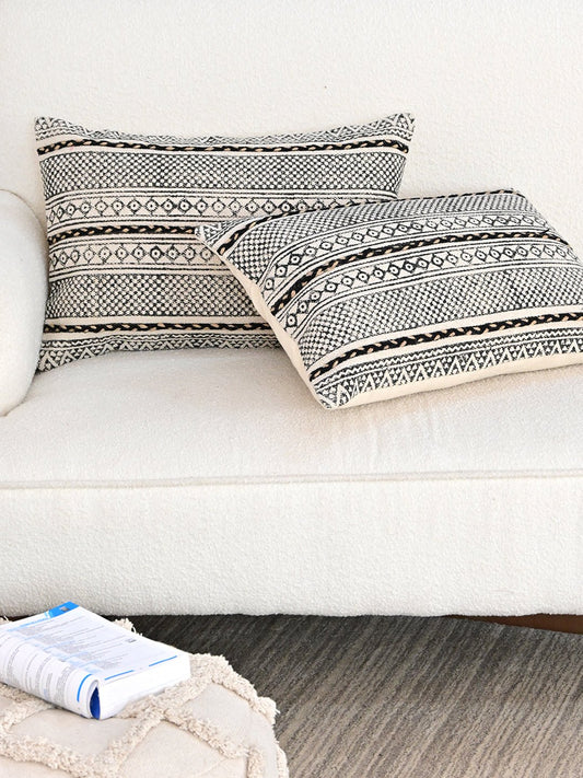 Vapor Block-Printed Embroidered Lumbar Cushion Cover — Art Avenue