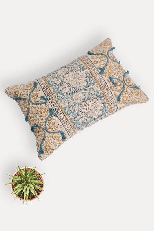 Indana Block-Printed Embroidered Lumbar Cushion Cover — Art Avenue