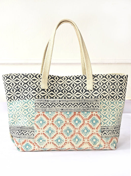 Cassia block-printed cotton tote bag — Art Avenue