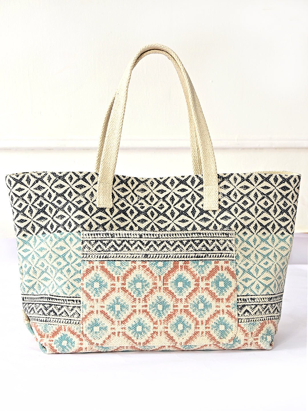 Cassia block-printed cotton tote bag — Art Avenue