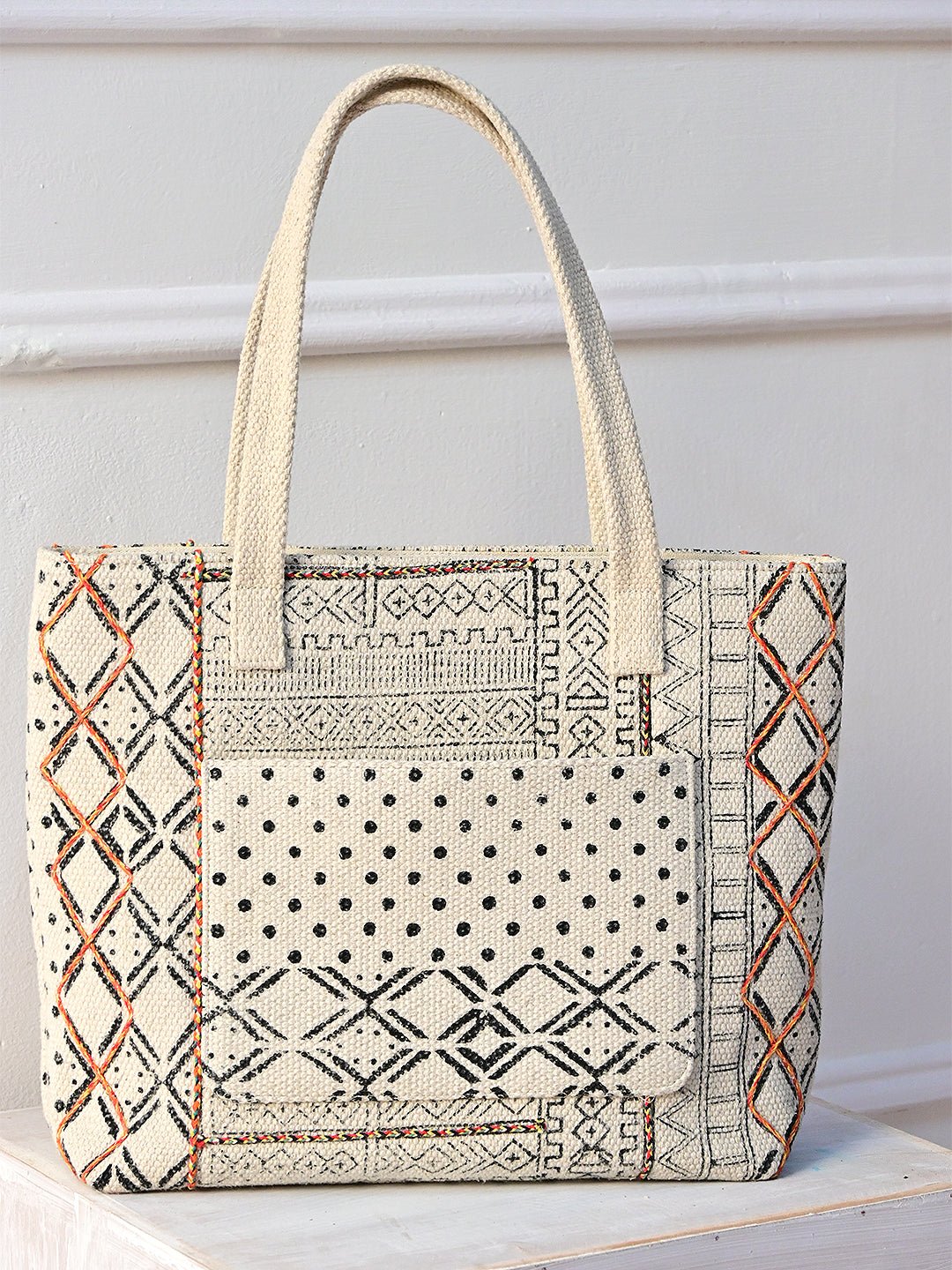 Aster block-printed cotton tote bag — Art Avenue