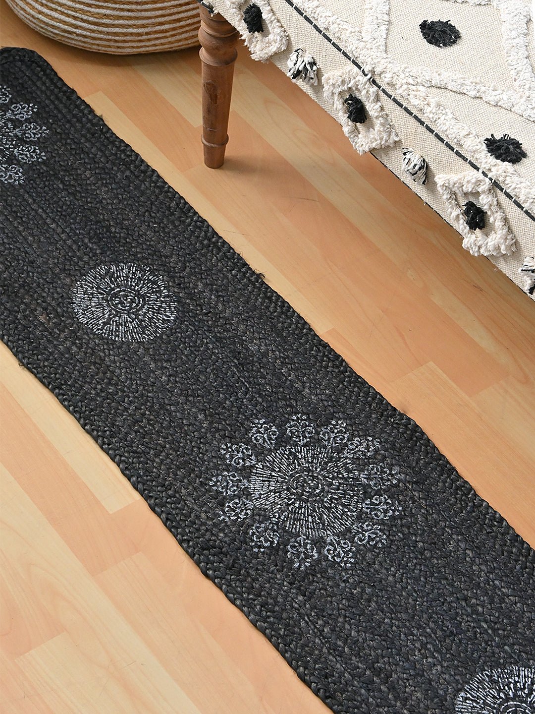 ISAAC - JUTE BRAIDED BLOCK PRINTED FLOOR RUNNER - ART AVENUE