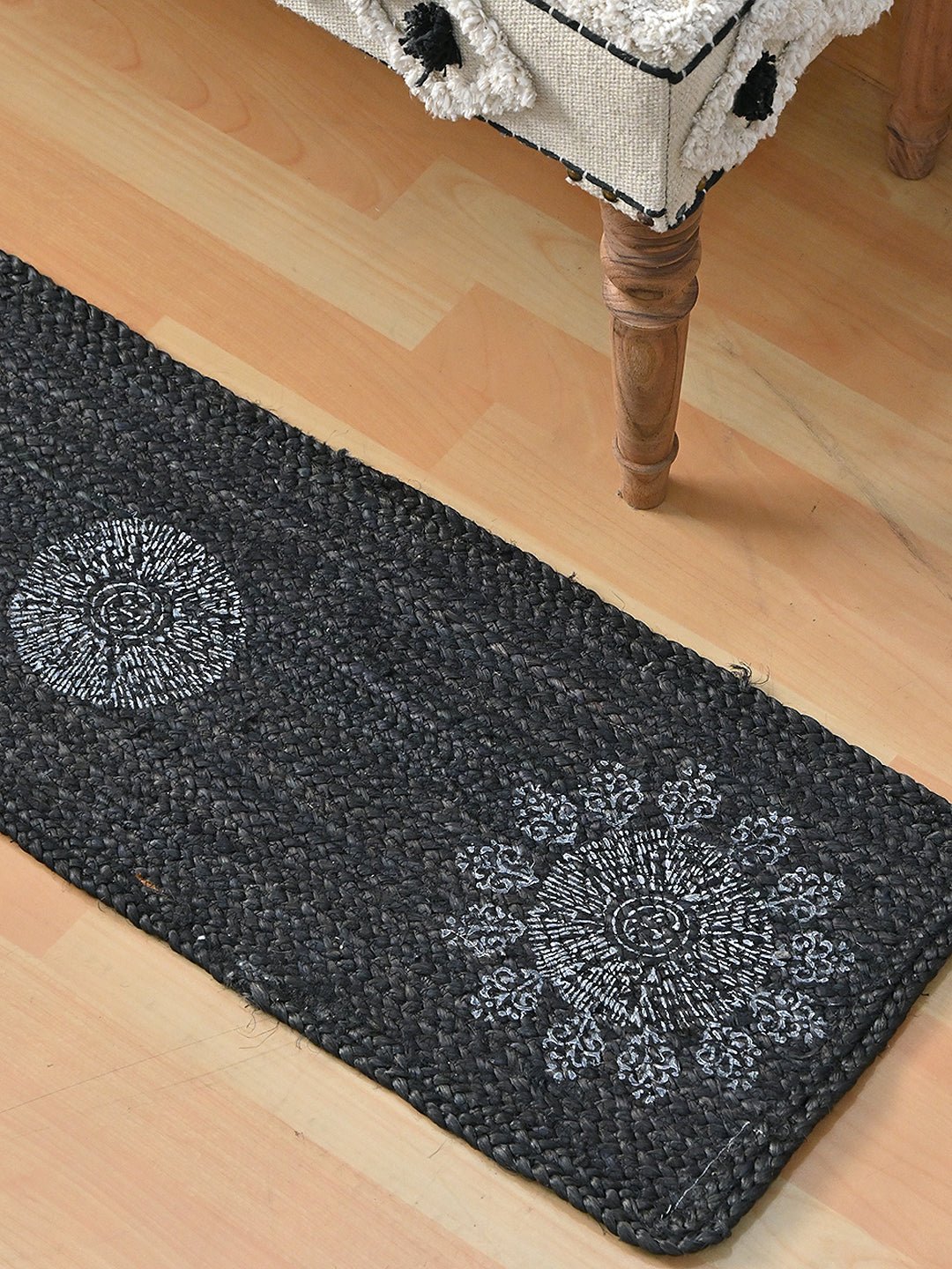 ISAAC - JUTE BRAIDED BLOCK PRINTED FLOOR RUNNER - ART AVENUE
