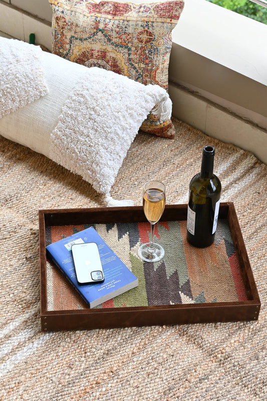 CRIMSOM - LEATHER & KILIM RUG TRAY - ART AVENUE