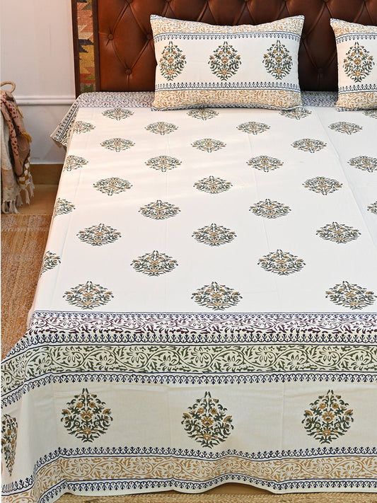 ARANYA BUTA COTTON PRINTED DOUBLE BEDSHEET WITH PILLOW - ART AVENUE