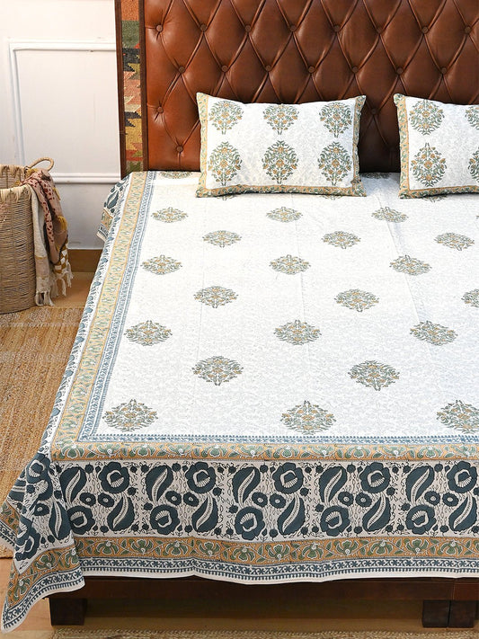 BLOSOOM COTTON PRINTED DOUBLE BEDSHEET WITH PILLOW - ART AVENUE