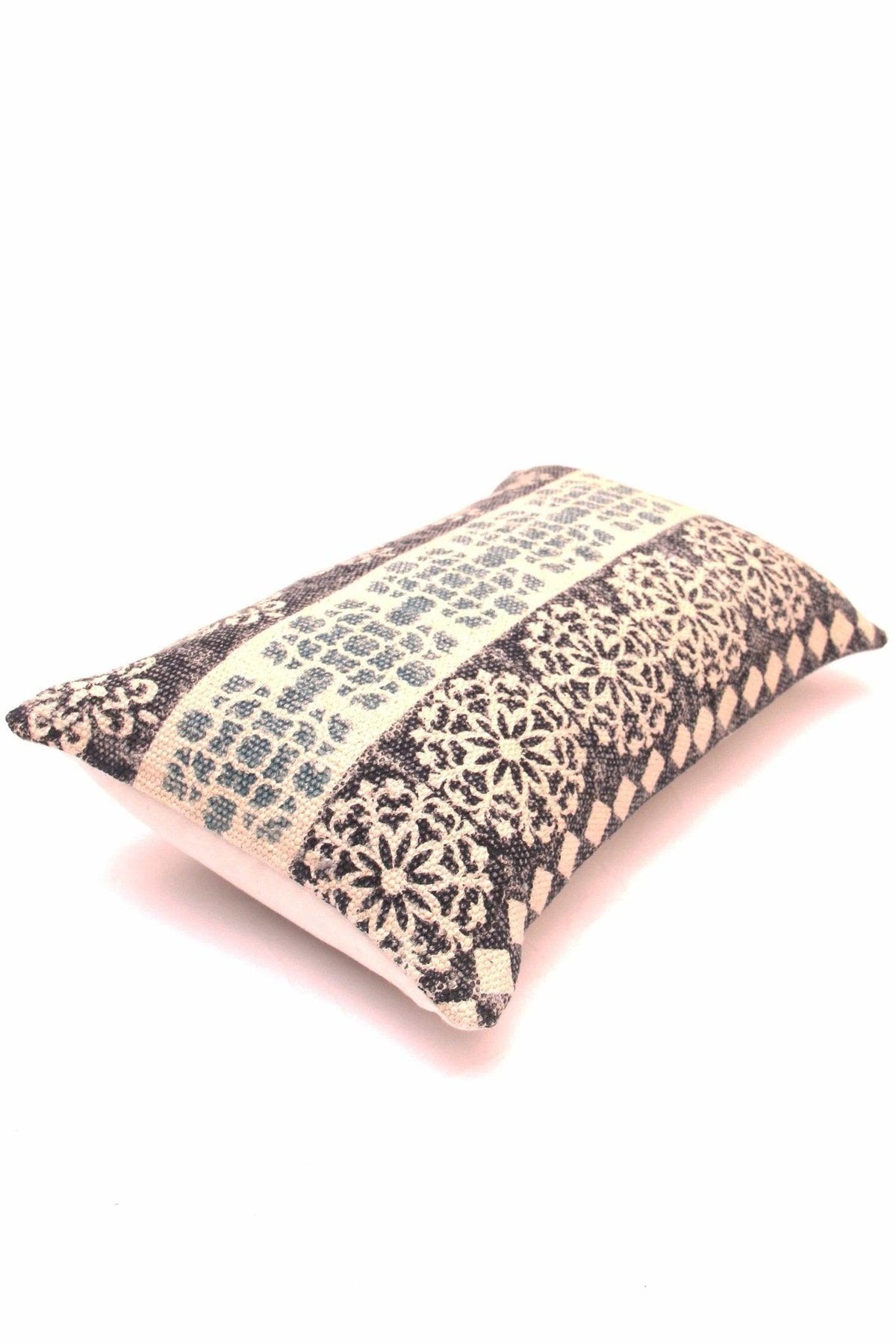 Block-printed lumbar cushion on sofa — Art Avenue