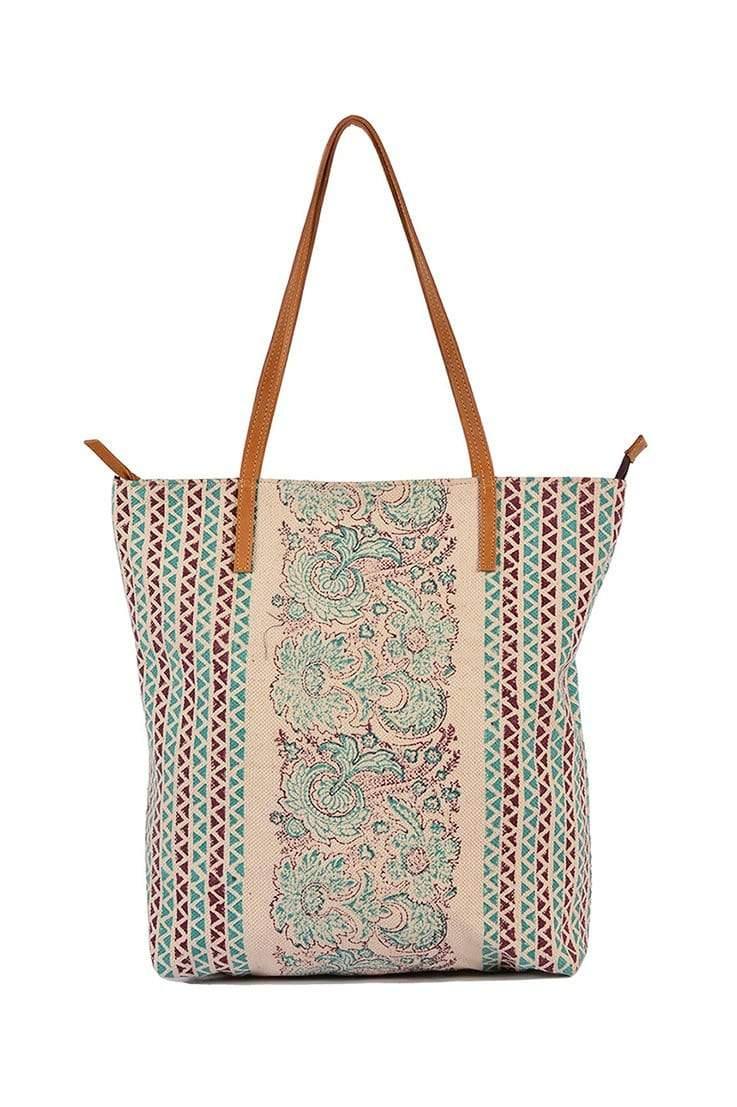 Albania block-printed tote bag lifestyle — Art Avenue