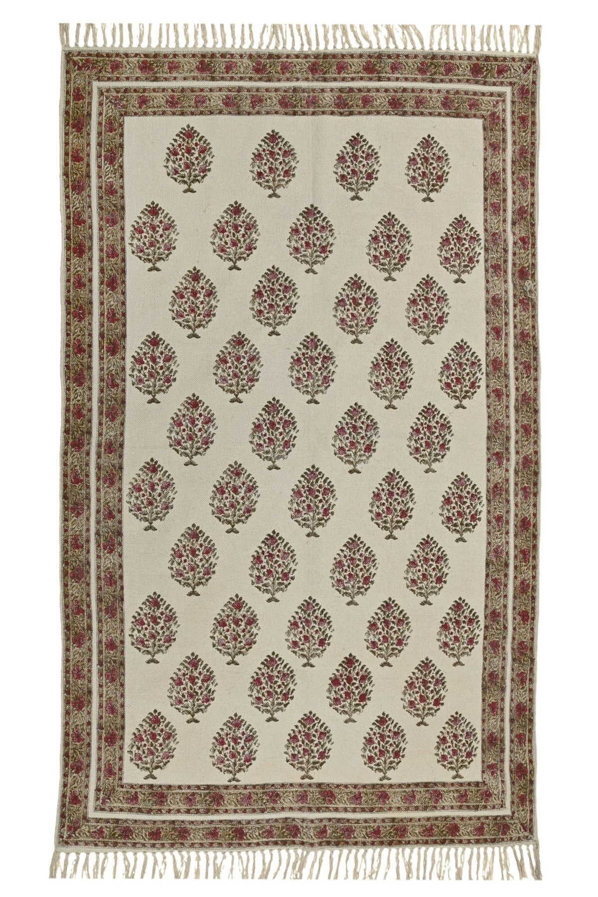 Autumn Block-Printed Cotton Dhurrie Rug in Red & White — Art Avenue