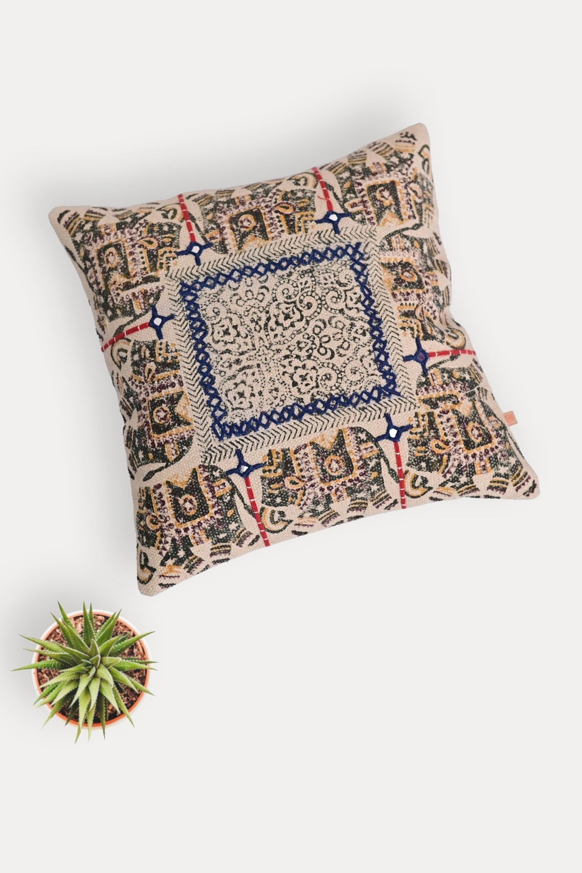 Banda Block-Printed Square Cushion Cover — Blue — Art Avenue