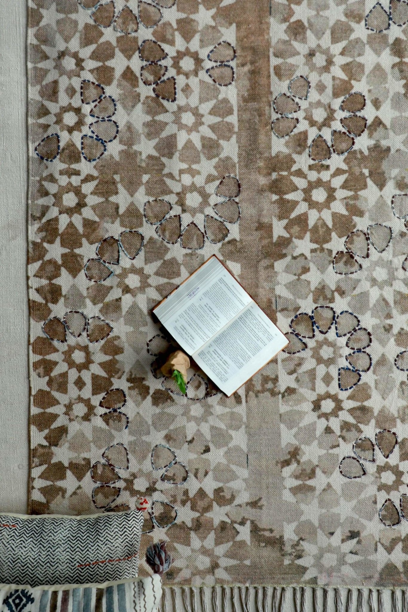 Behrur block-printed rug — mud brown handmade in Jaipur