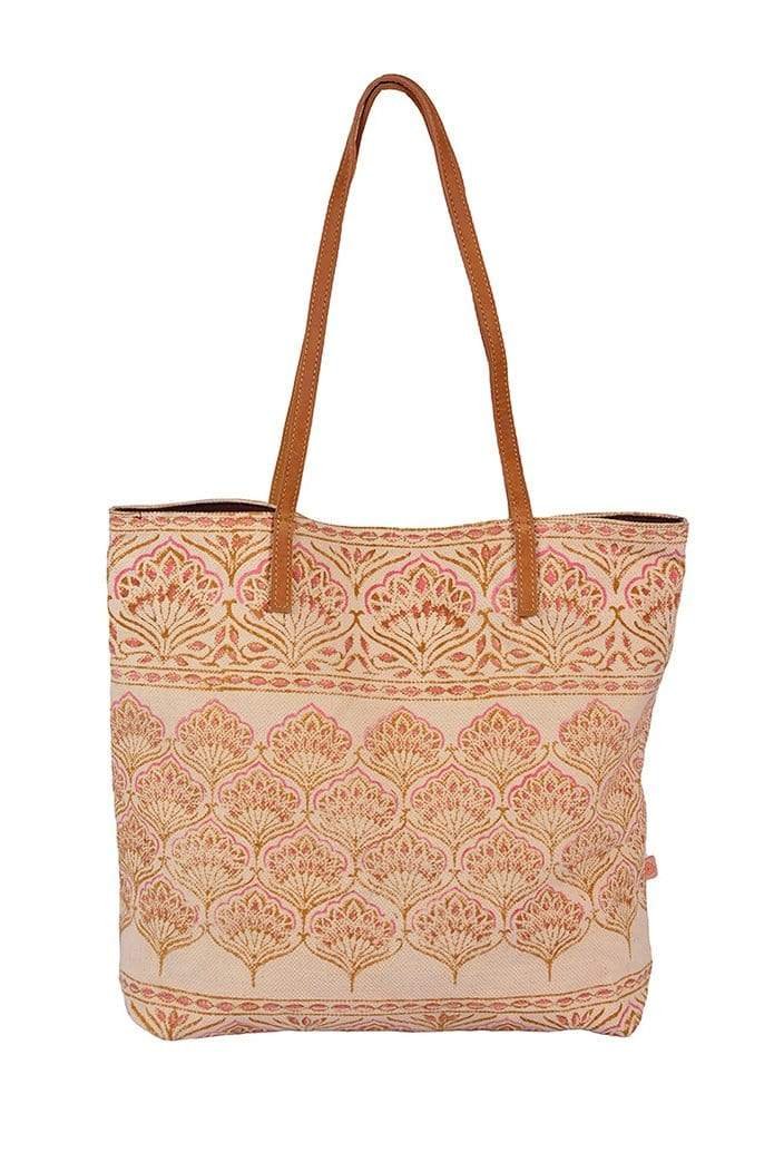 Benz block-printed tote bag, side view — Art Avenue