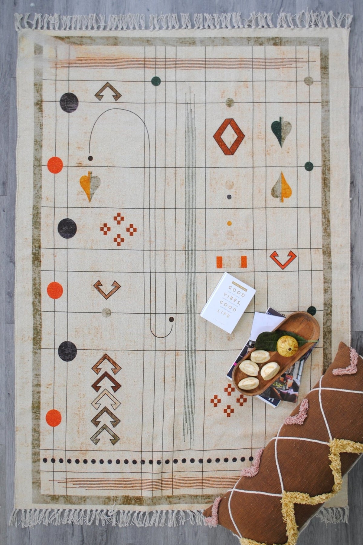 Betula block-printed rug room setting — Art Avenue India