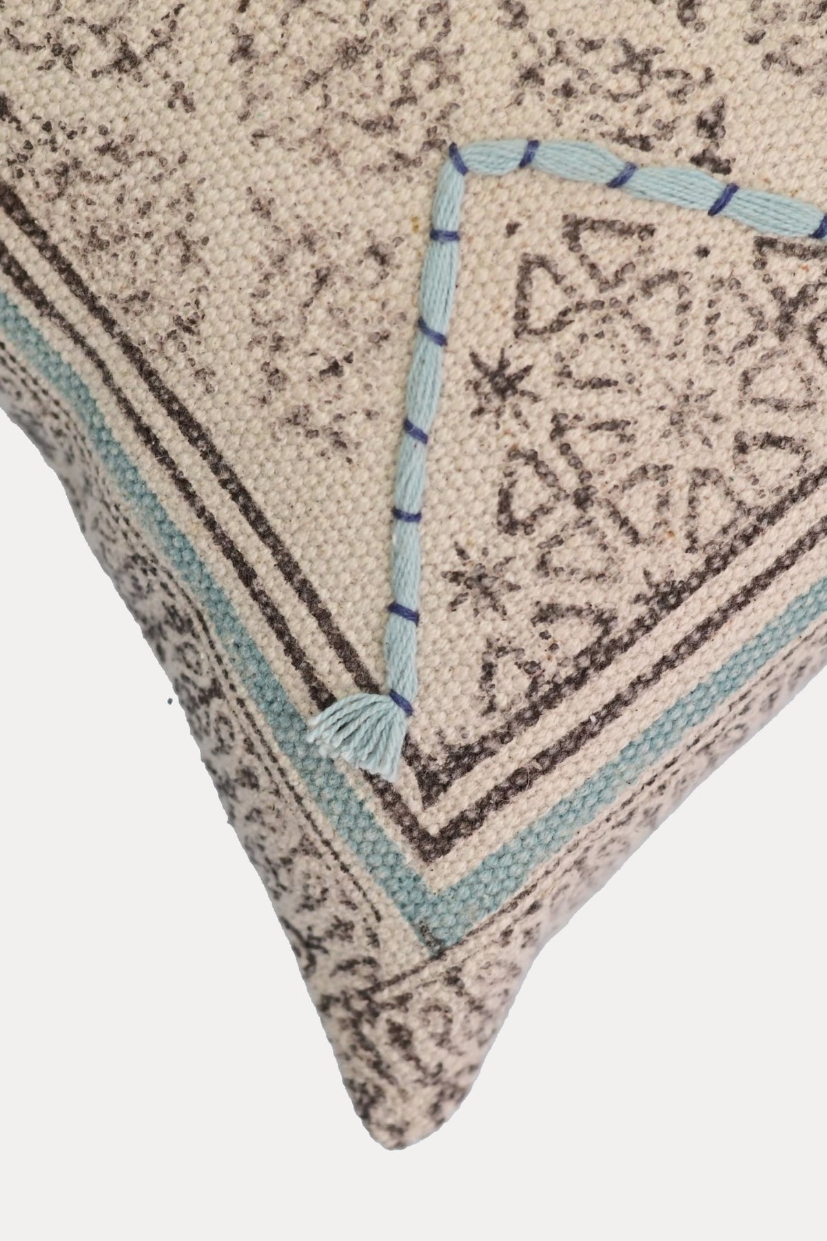 Detail of block-print on white and black square cushion cover — Art Avenue