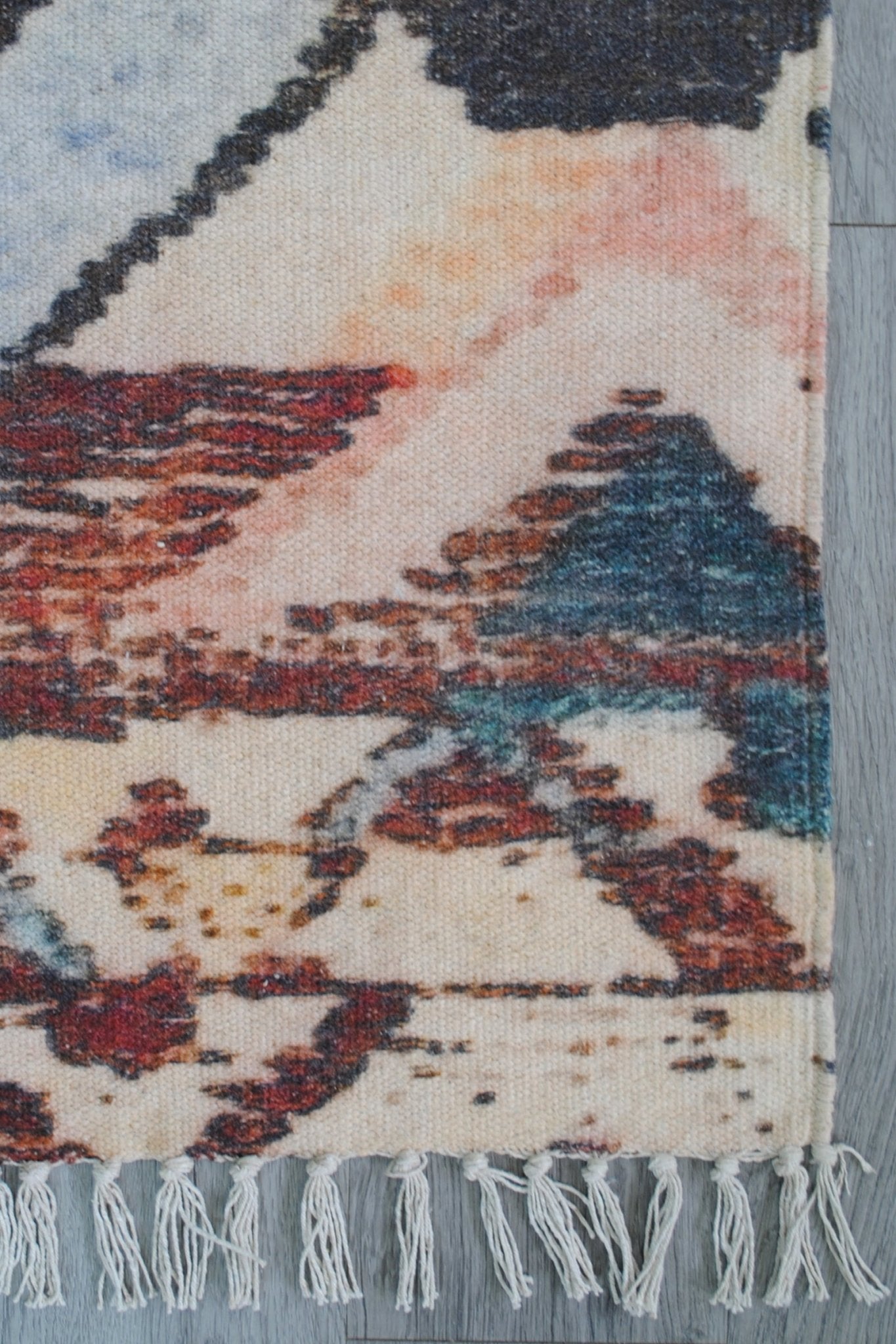 Caerula block-printed rug room setting — Art Avenue India