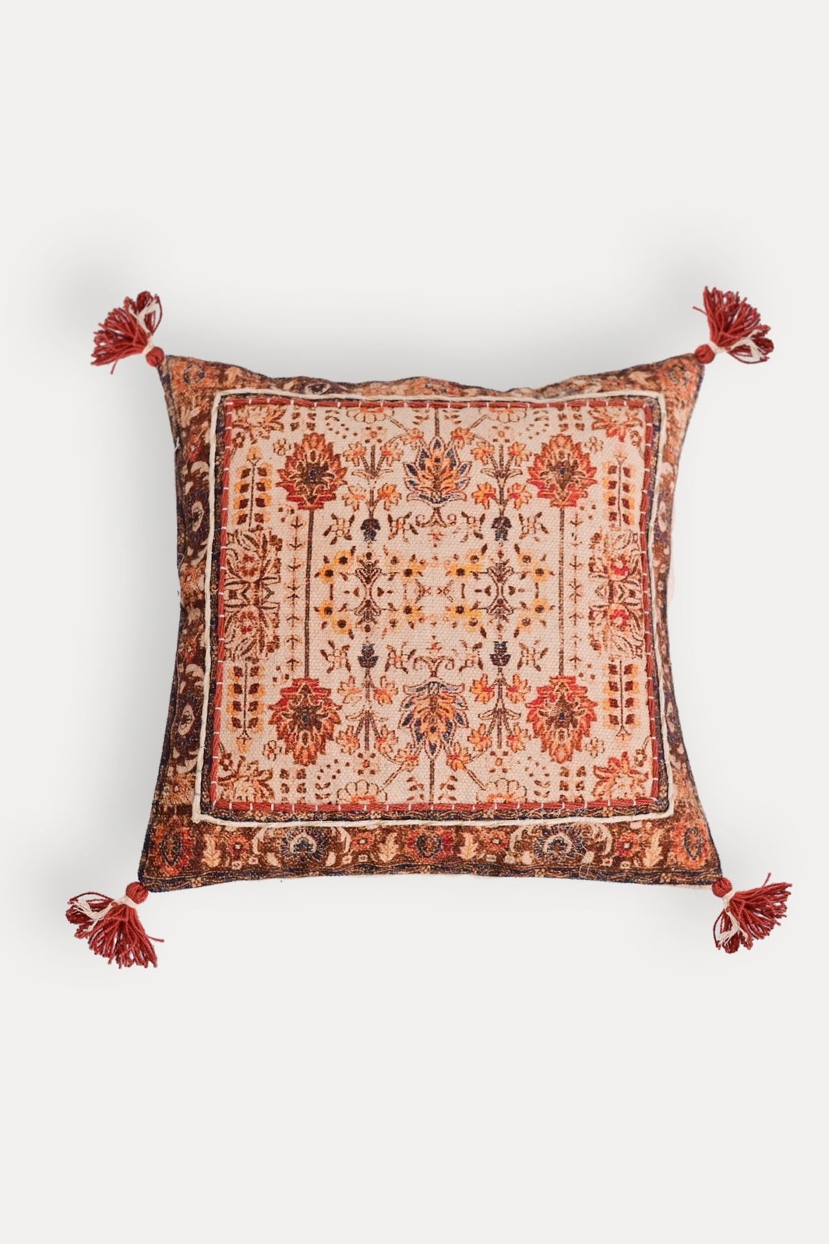 Block-printed square cushion on sofa — Art Avenue