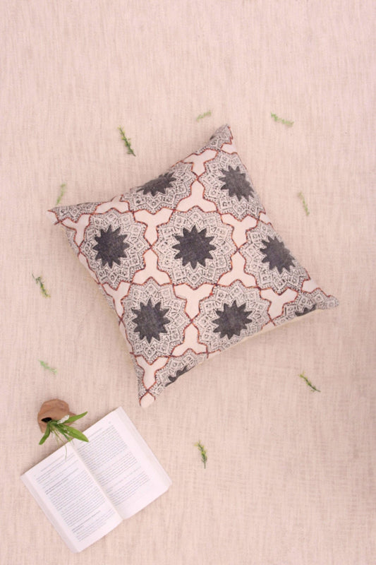 Dark Block-Printed Square Cushion Cover — Black — Art Avenue