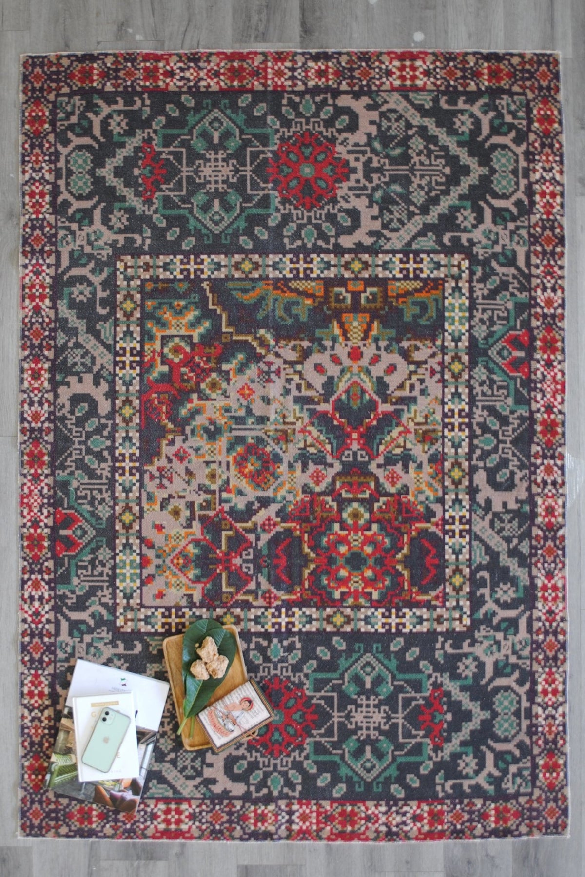 Dendrobium block-printed rug room setting — Art Avenue India