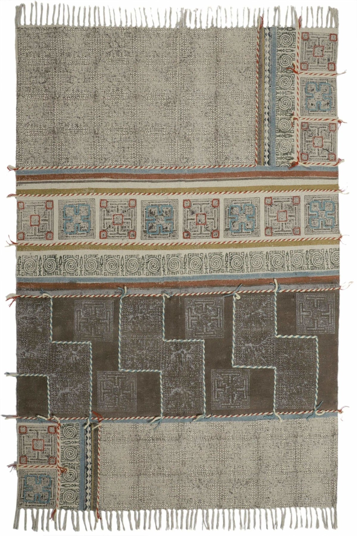 Block-printed cotton dhurrie rug in room setting — Art Avenue
