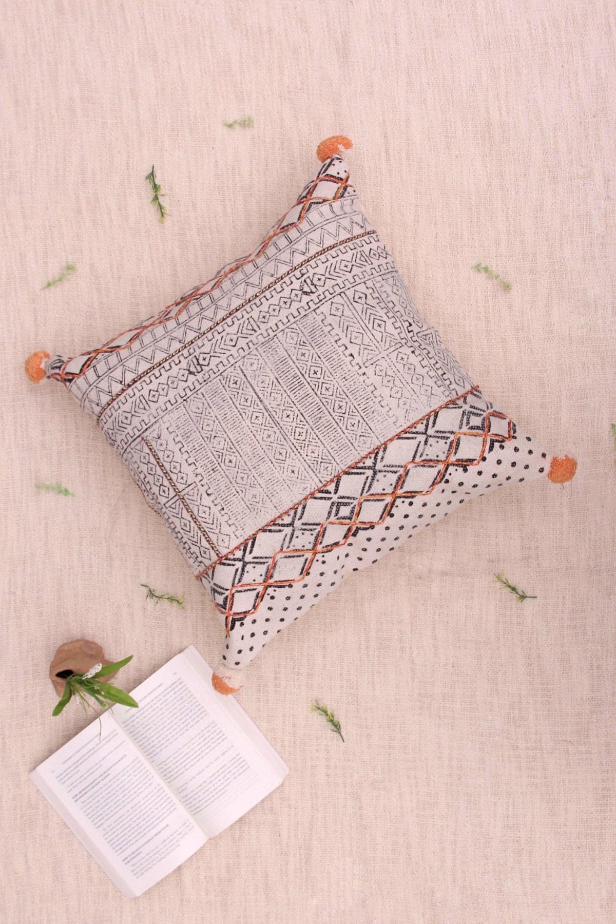 Dots Block-Printed Square Cushion Cover — Black — Art Avenue