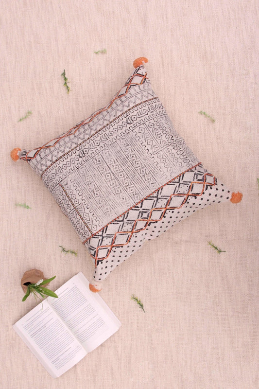 Dots Block-Printed Square Cushion Cover — Black — Art Avenue