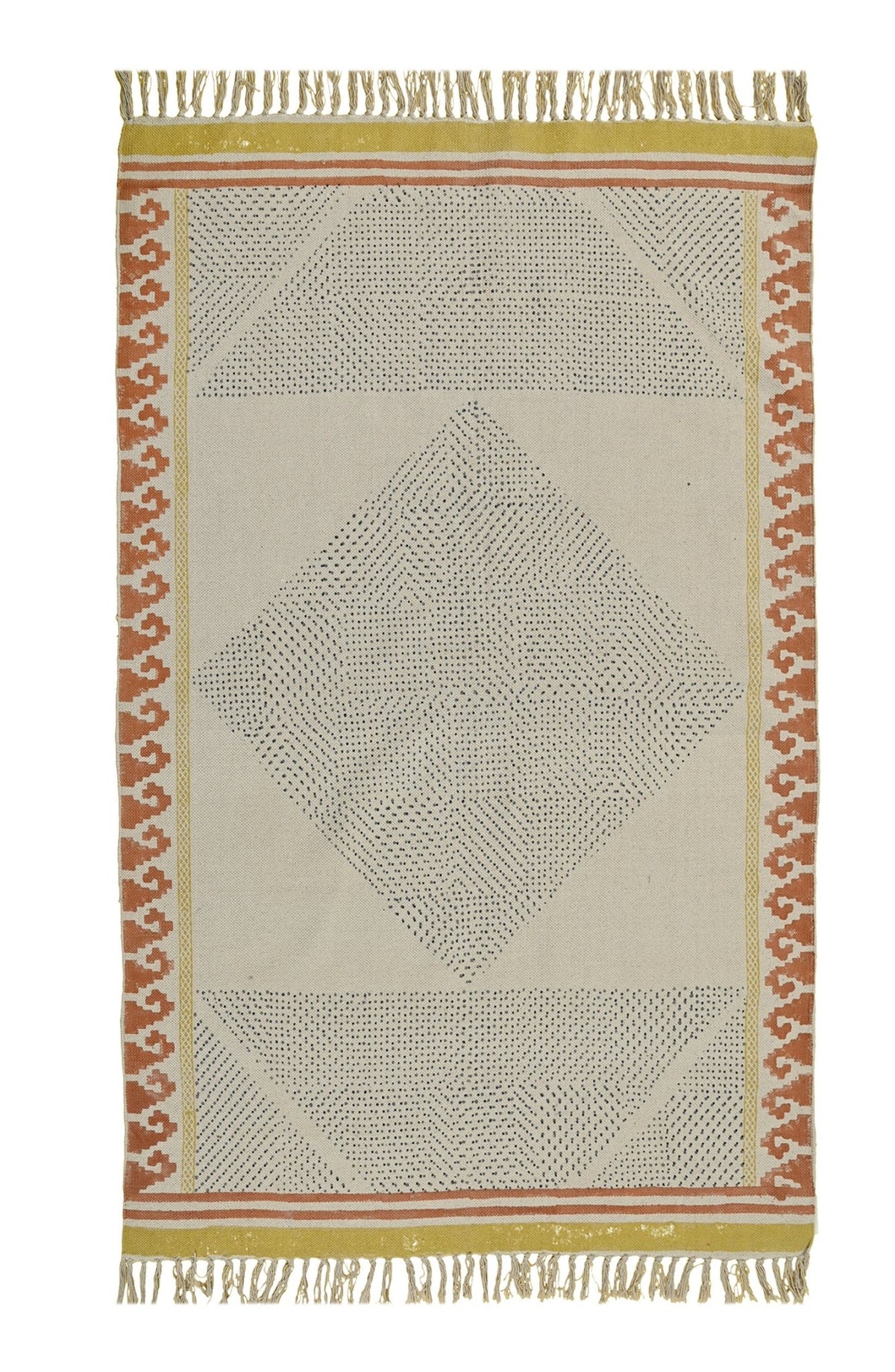 Block-Printed Cotton Dhurrie Rug in Black & Yellow Modern — Art Avenue