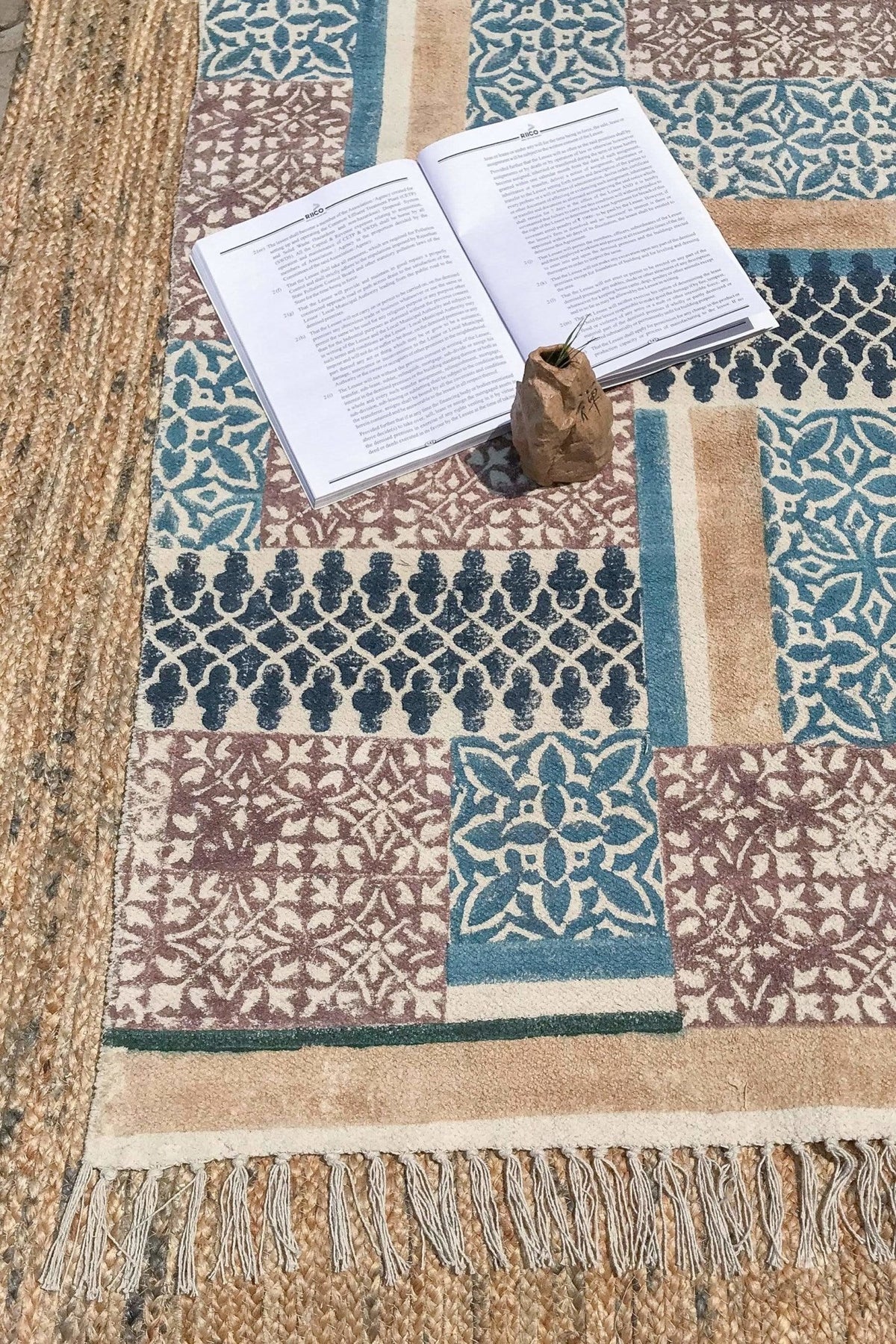 Elgin Block-Printed Cotton Dhurrie Rug in Blue — Art Avenue