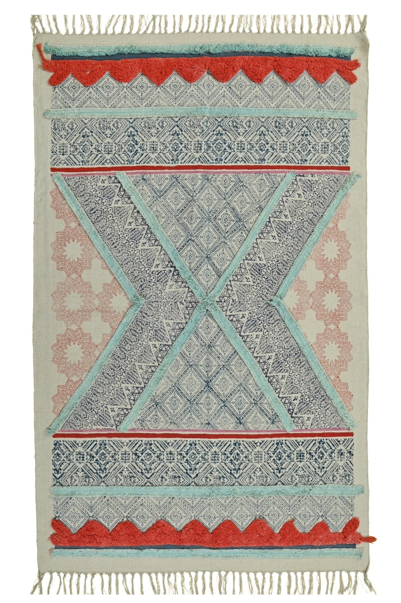 Detail of traditional block-print on cotton dhurrie rug — Art Avenue