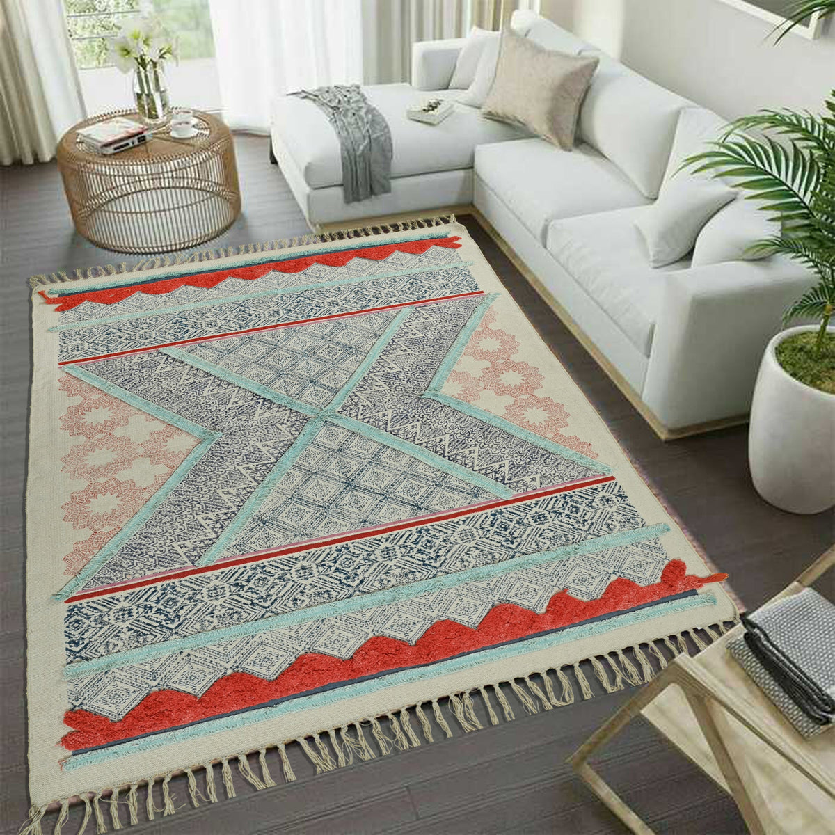 Emir Block-Printed Cotton Dhurrie Rug — Art Avenue