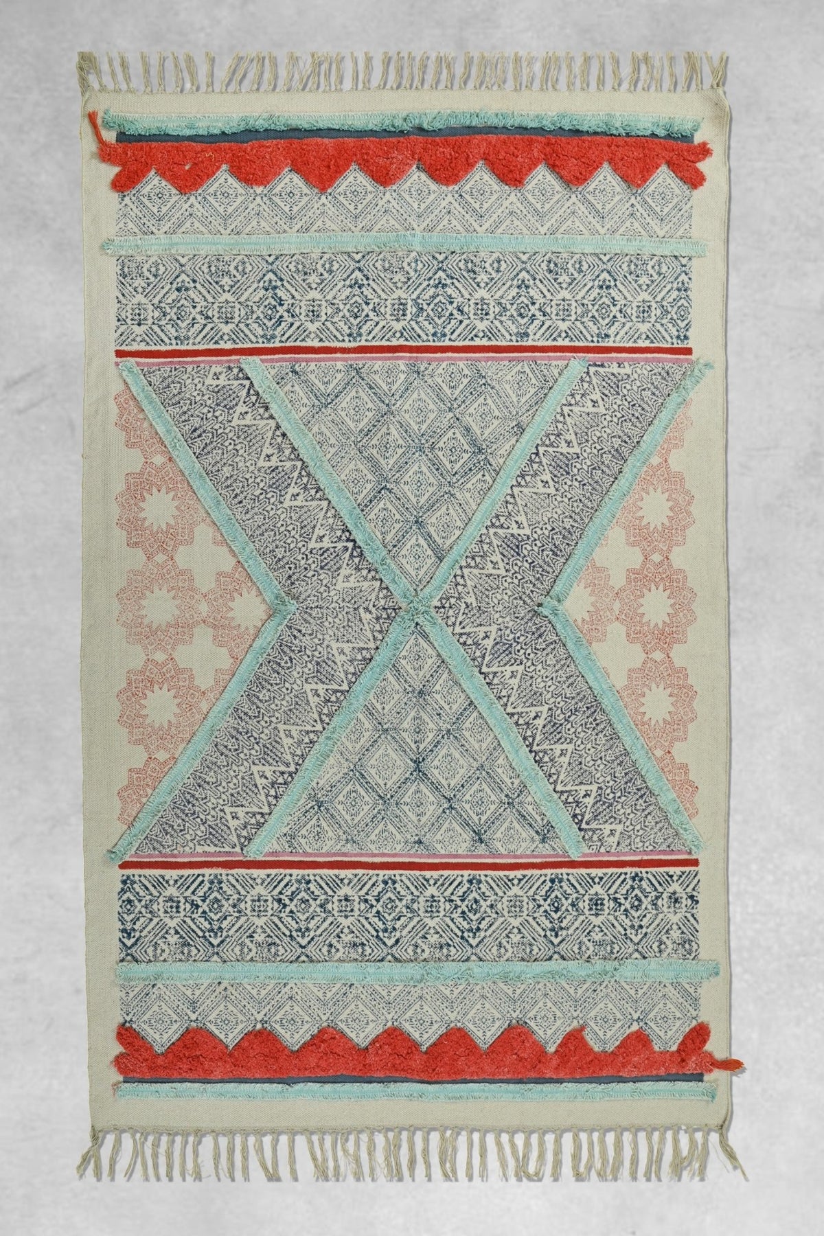 Block-Printed Cotton Dhurrie Rug in Traditional Pattern — Art Avenue